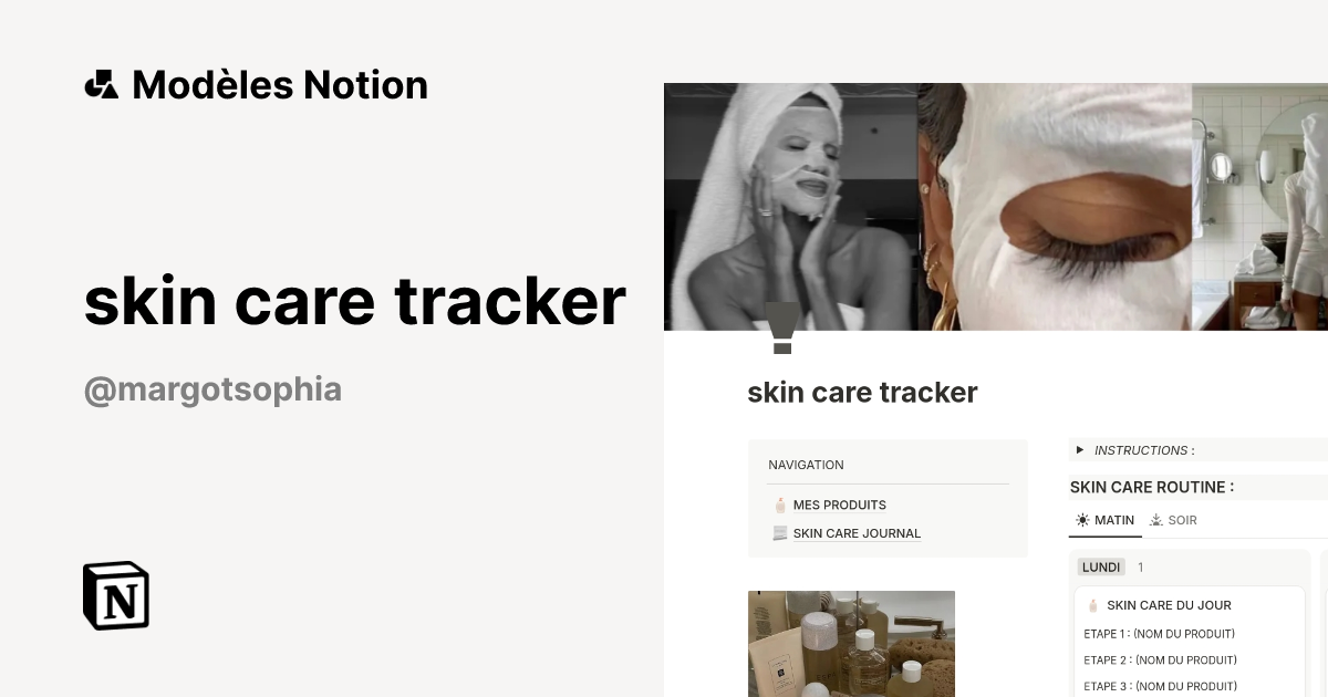 Modèle skin care tracker | Marketplace Notion