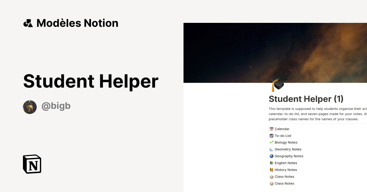 Student Helper | Modèle créé par Bebe | Marketplace Notion