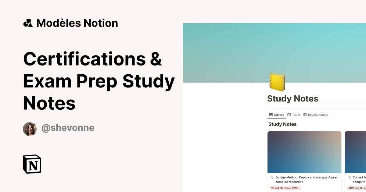 Certifications & Exam Prep Study Notes | Modèle créé par Shevonne ...