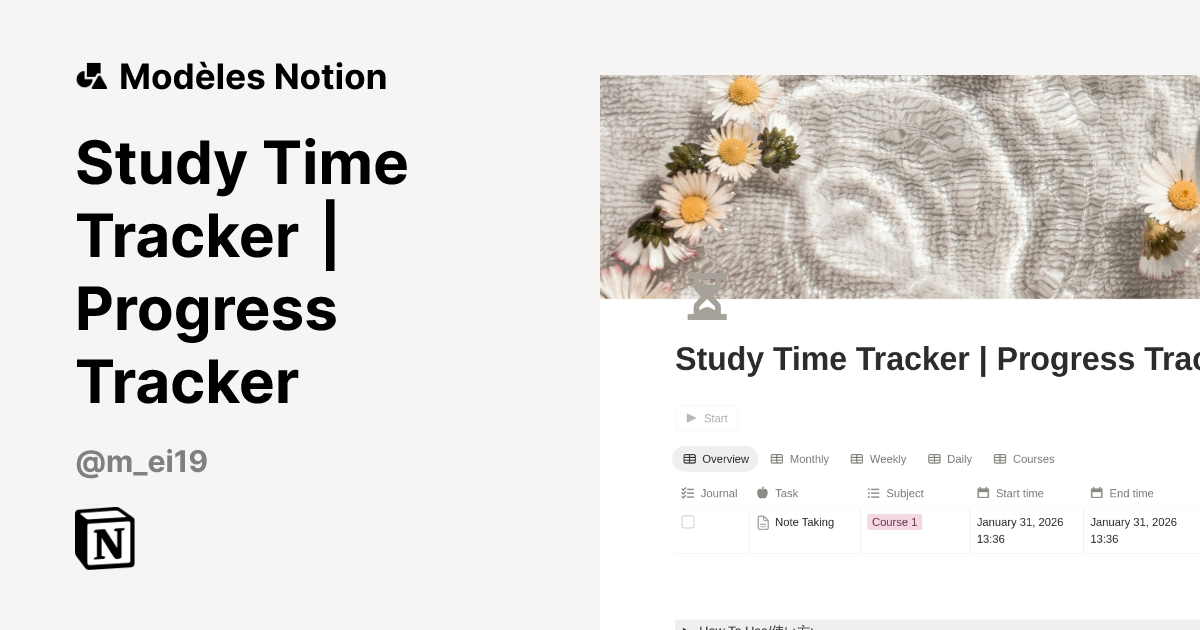 Study Time Tracker | Progress Tracker | Modèle créé par Meika ...