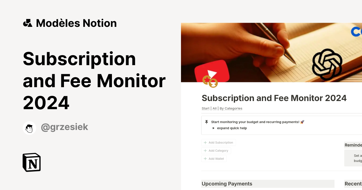 Subscription and Fee Monitor 2024 | Modèle créé par Grzesiek | Fibon ...