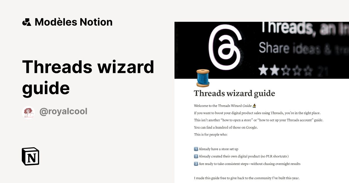 Threads wizard guide | Modèle créé par Royalcool | Marketplace Notion