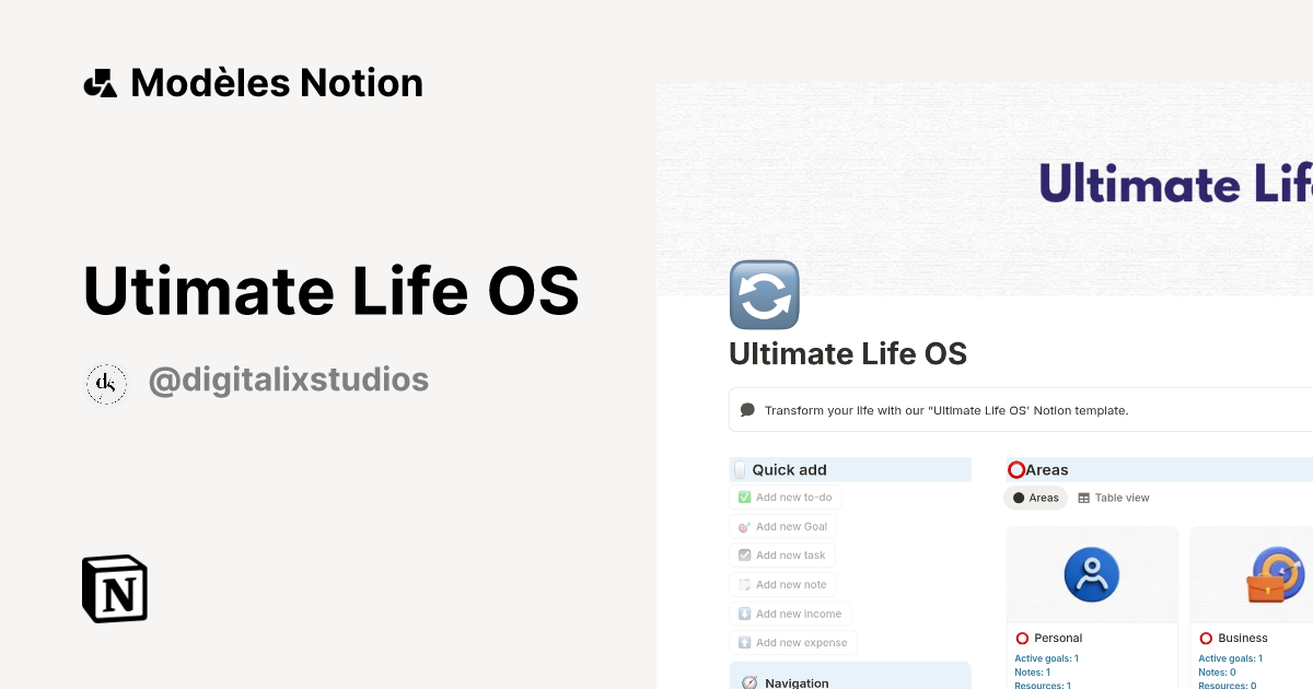 Utimate Life OS | Modèle créé par Digitalix | Marketplace Notion