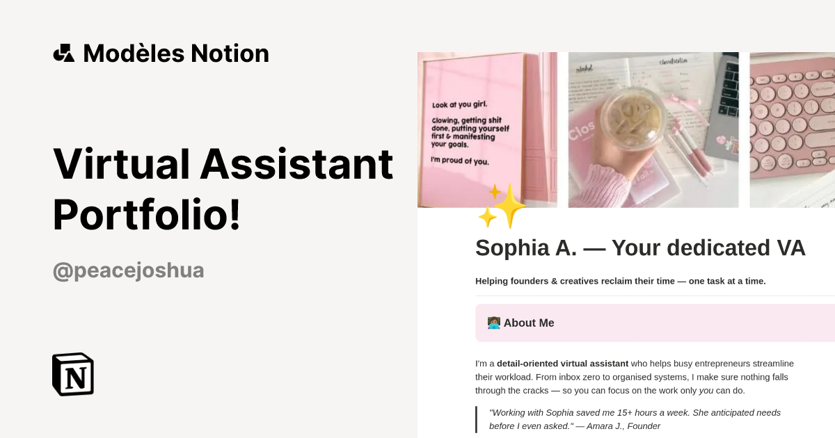 Modèle Virtual Assistant Portfolio! | Marketplace Notion