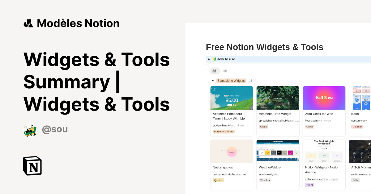 Widgets & Tools Summary | Widgets & Tools | Modèle créé par SOU ...