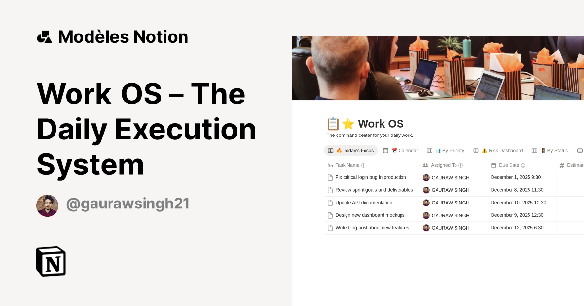 Modèle Work OS – The Daily Execution System | Marketplace Notion