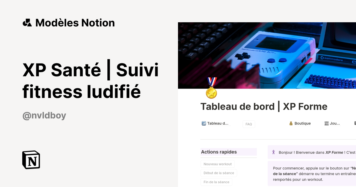 Modèle XP Santé | Suivi fitness ludifié | Marketplace Notion