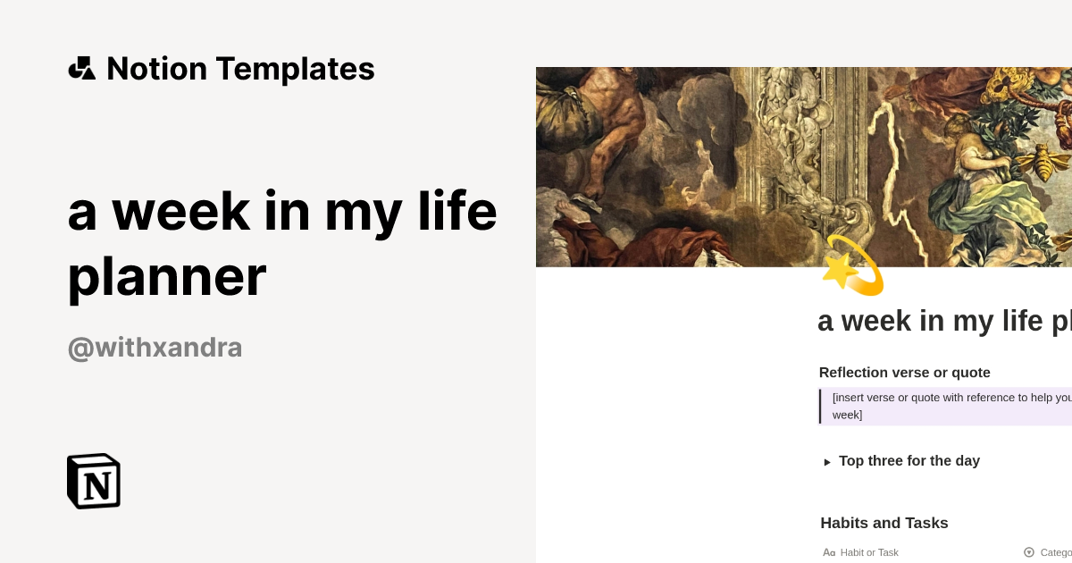 תבנית a week in my life planner | Marketplace של Notion