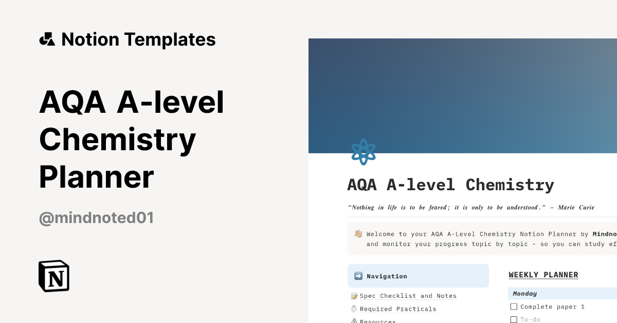 תבנית AQA A-level Chemistry Planner מאת Mindnoted | Marketplace של Notion