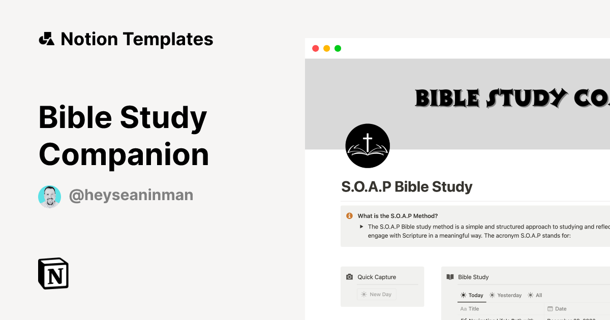 תבנית Bible Study Companion Marketplace של Notion