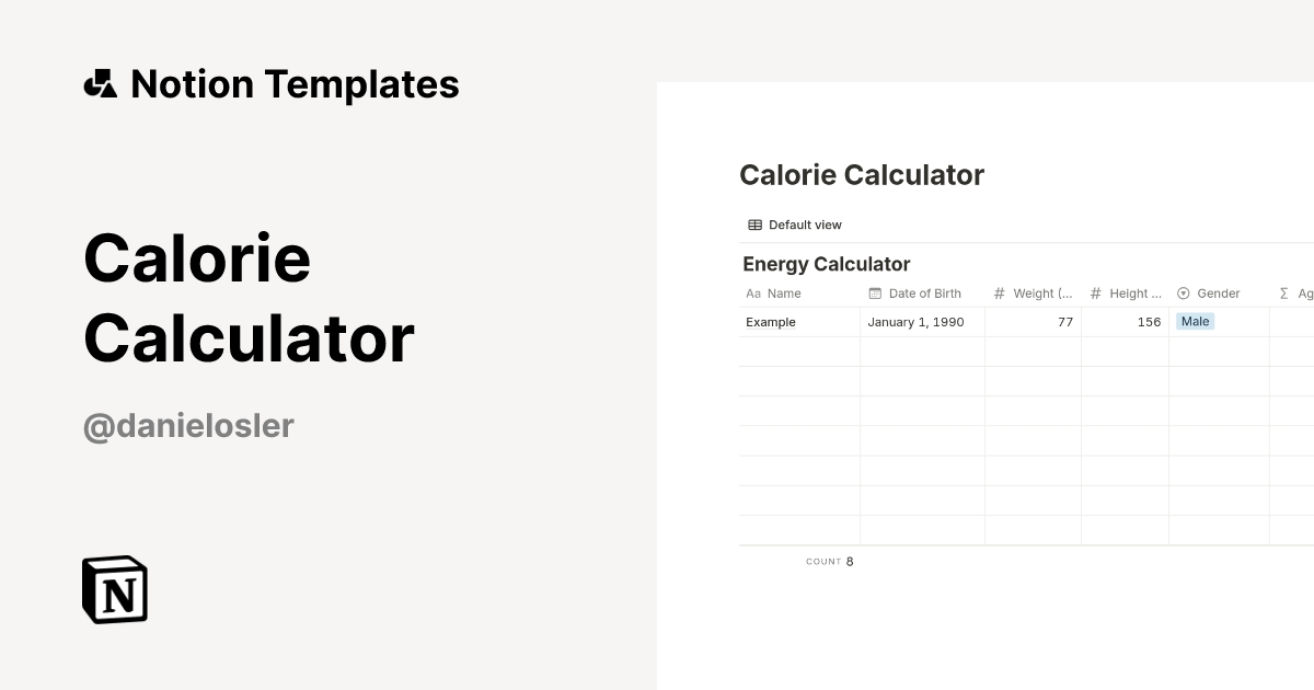 תבנית Calorie Calculator | Marketplace של Notion