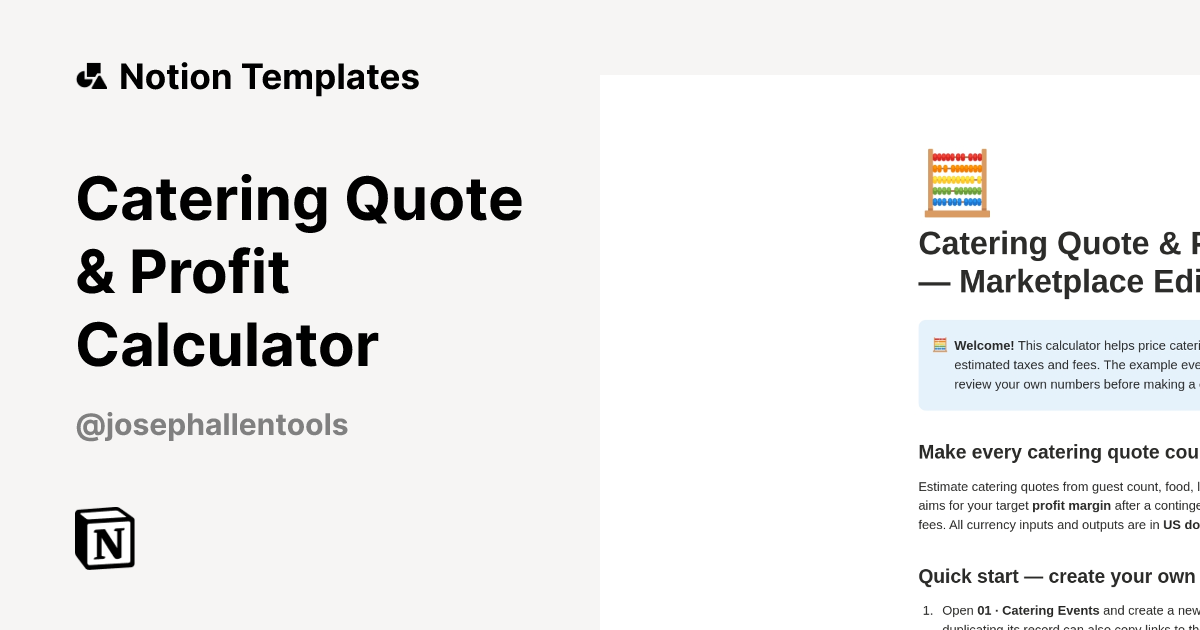 תבנית Catering Quote & Profit Calculator | Marketplace של Notion