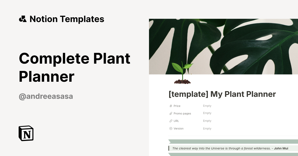 תבנית Complete Plant Planner מאת Andreea Sasa | Marketplace של Notion