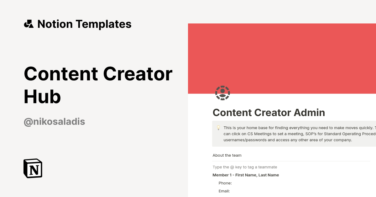 תבנית Content Creator Hub מאת Niko Saladis | Marketplace של Notion