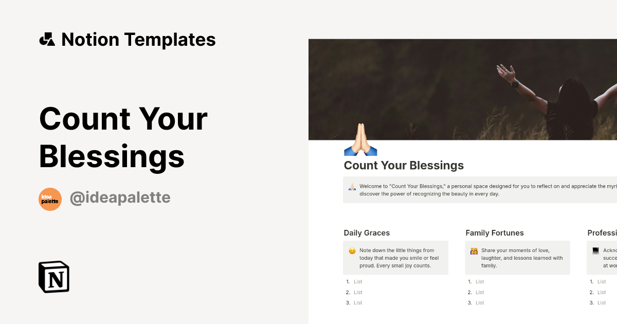 תבנית Count Your Blessings מאת Idea Palette | Marketplace של Notion