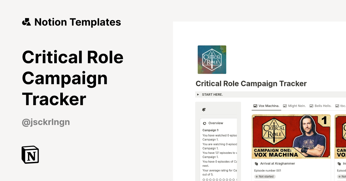 תבנית Critical Role Campaign Tracker מאת jsckrlngn | Marketplace של Notion