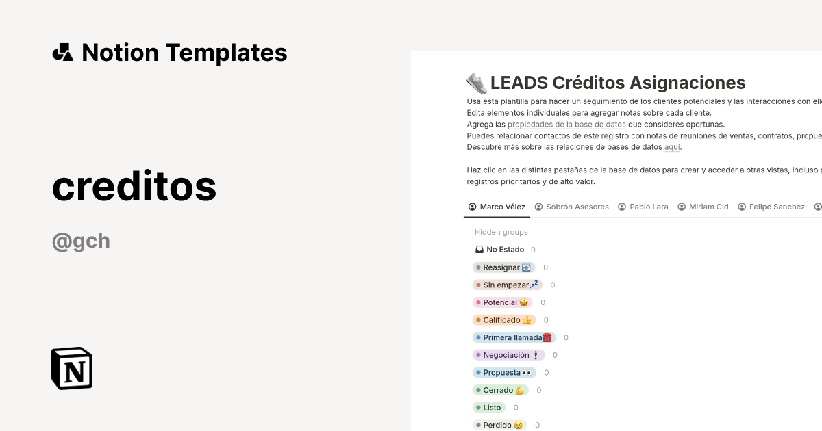 תבנית creditos | Marketplace של Notion