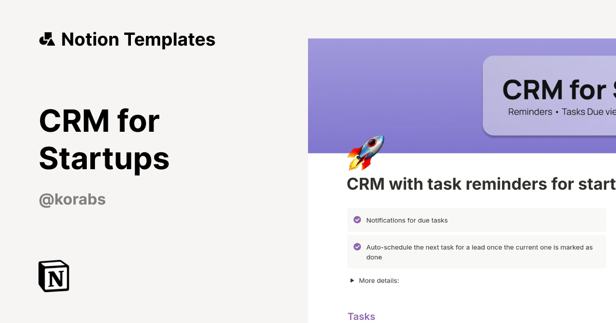 תבנית CRM for Startups | Marketplace של Notion