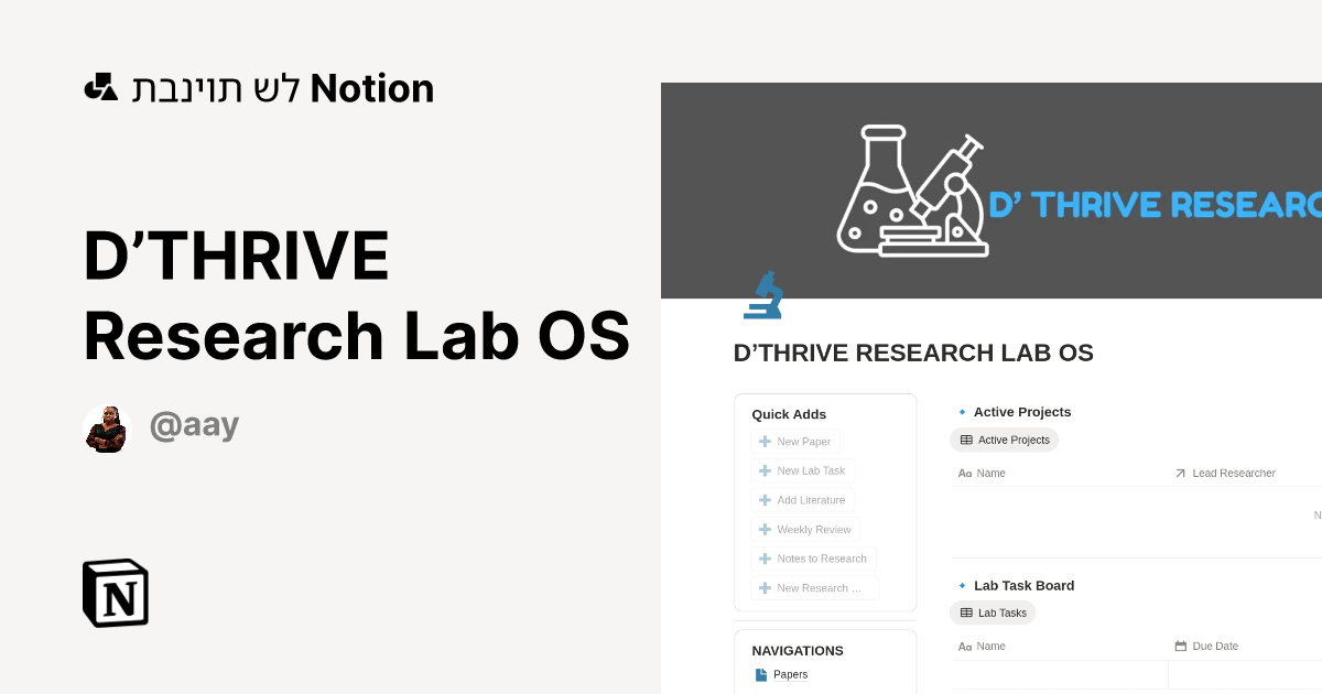 תבנית D’THRIVE Research Lab OS מאת Theamaranwokocha | Marketplace של Notion