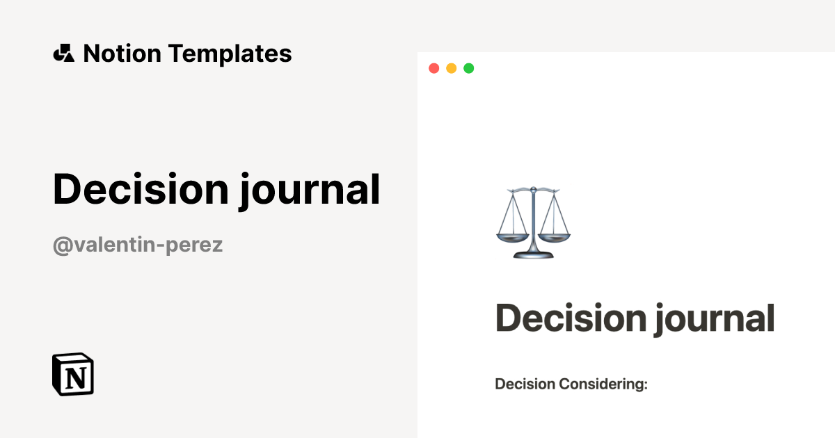 תבנית Decision journal מאת Valentin Perez | Marketplace של Notion