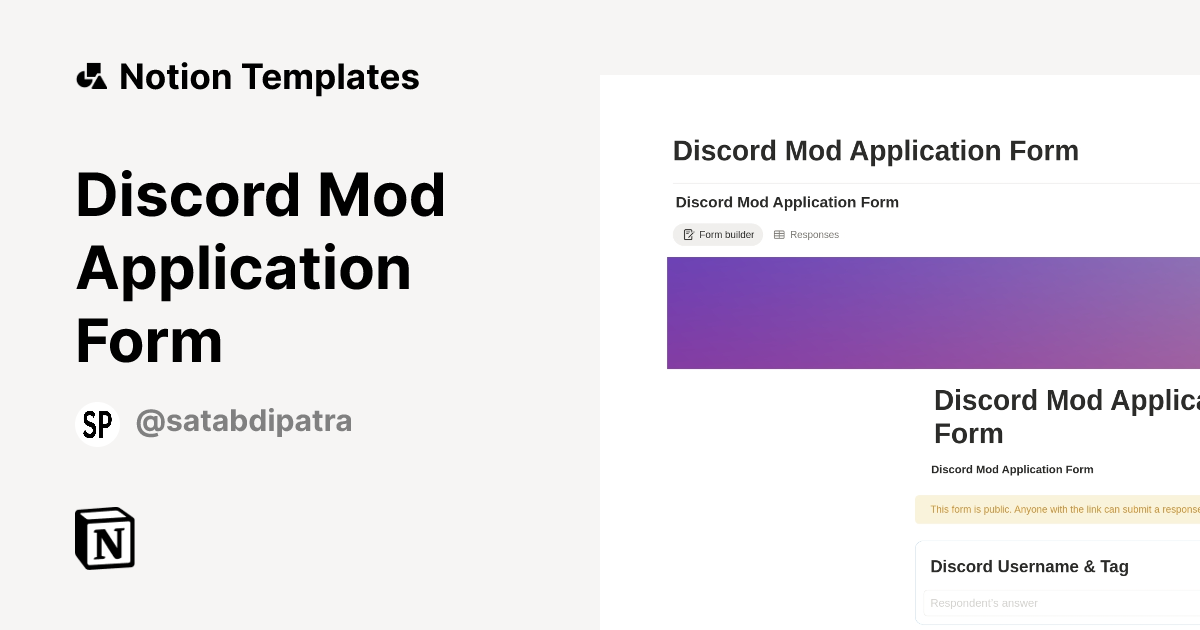 תבנית Discord Mod Application Form | Marketplace של Notion