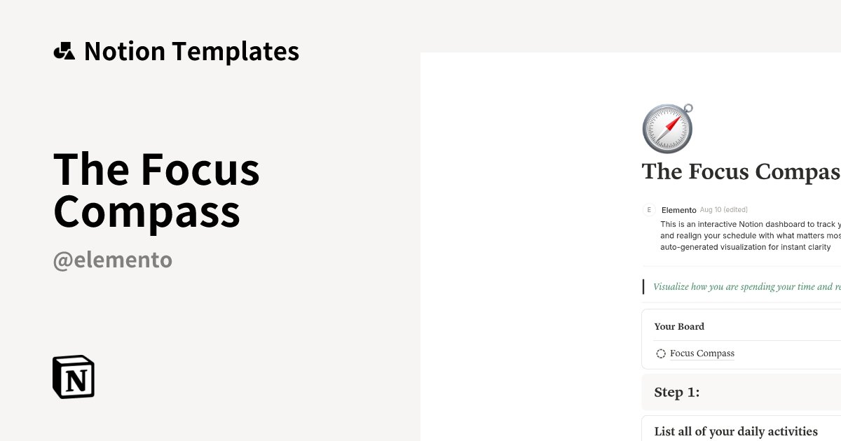 תבנית The Focus Compass מאת Elemento | Marketplace של Notion