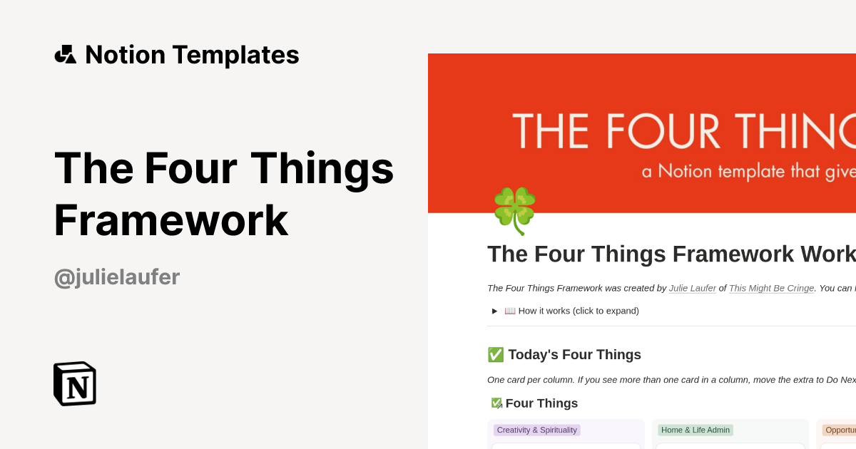 תבנית The Four Things Framework מאת Julie Laufer | Marketplace של Notion