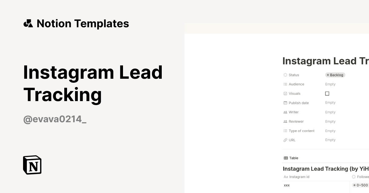 תבנית Instagram Lead Tracking מאת Eva | Marketplace של Notion