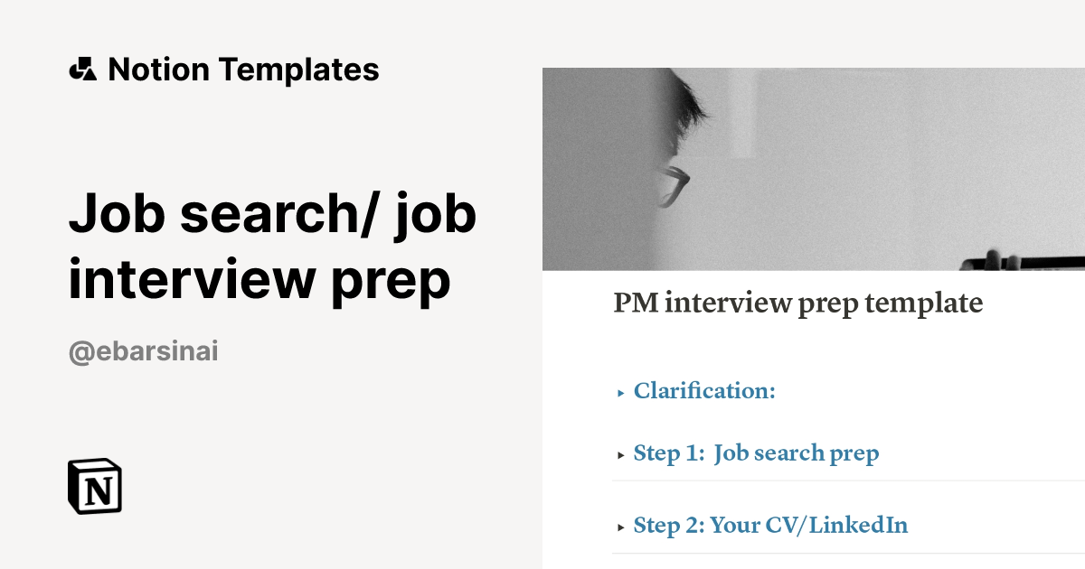 תבנית Job search/ job interview prep | Marketplace של Notion
