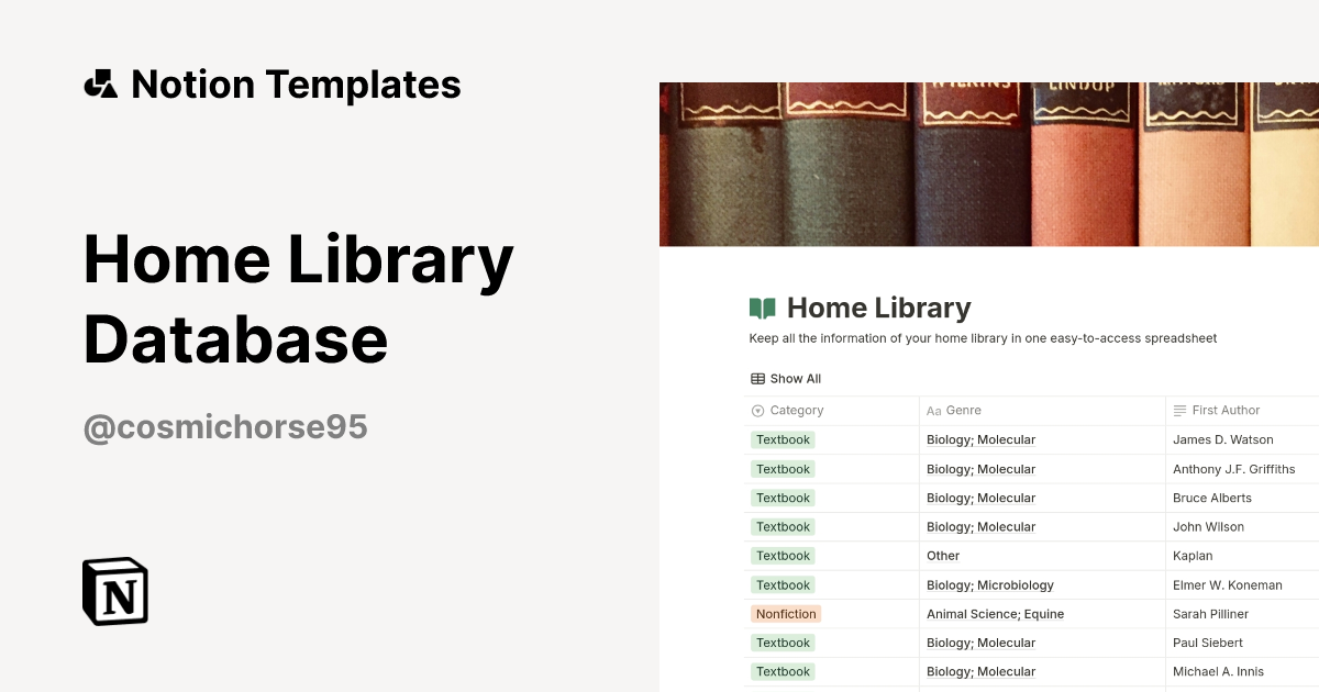 תבנית Home Library Database מאת CosmicHorse95 | Marketplace של Notion