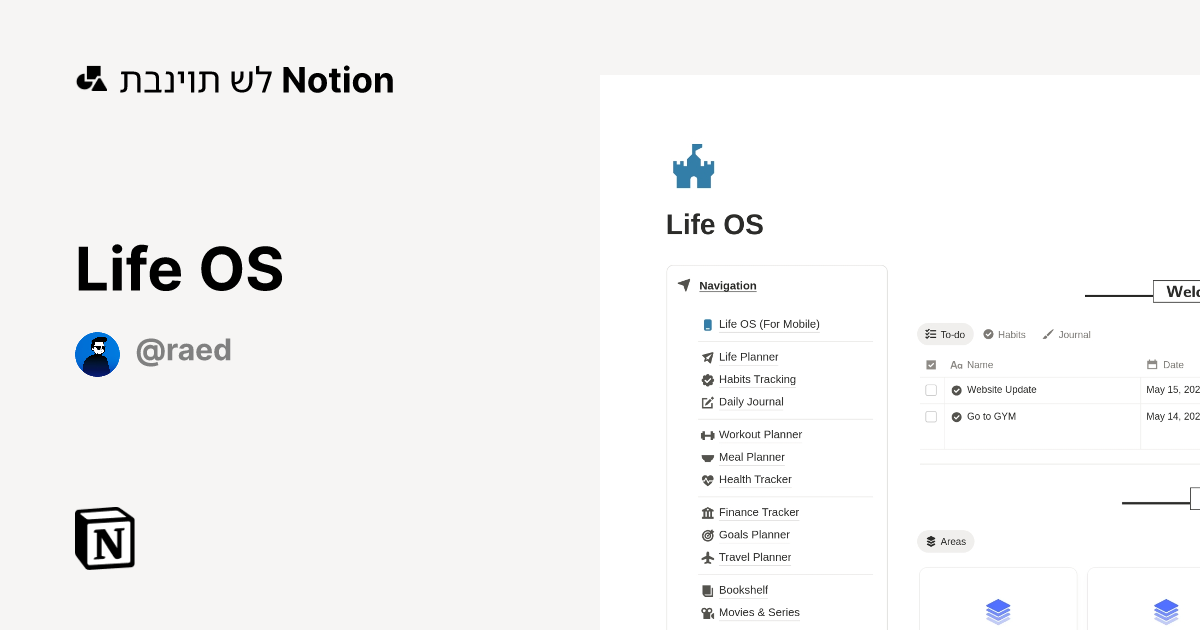 תבנית Life OS מאת RAED | Marketplace של Notion