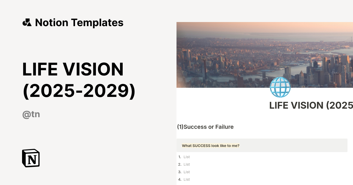 תבנית LIFE VISION (2025-2029) | Marketplace של Notion
