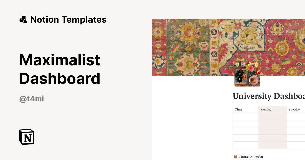 תבנית Maximalist Dashboard מאת Tami Templates | Marketplace של Notion