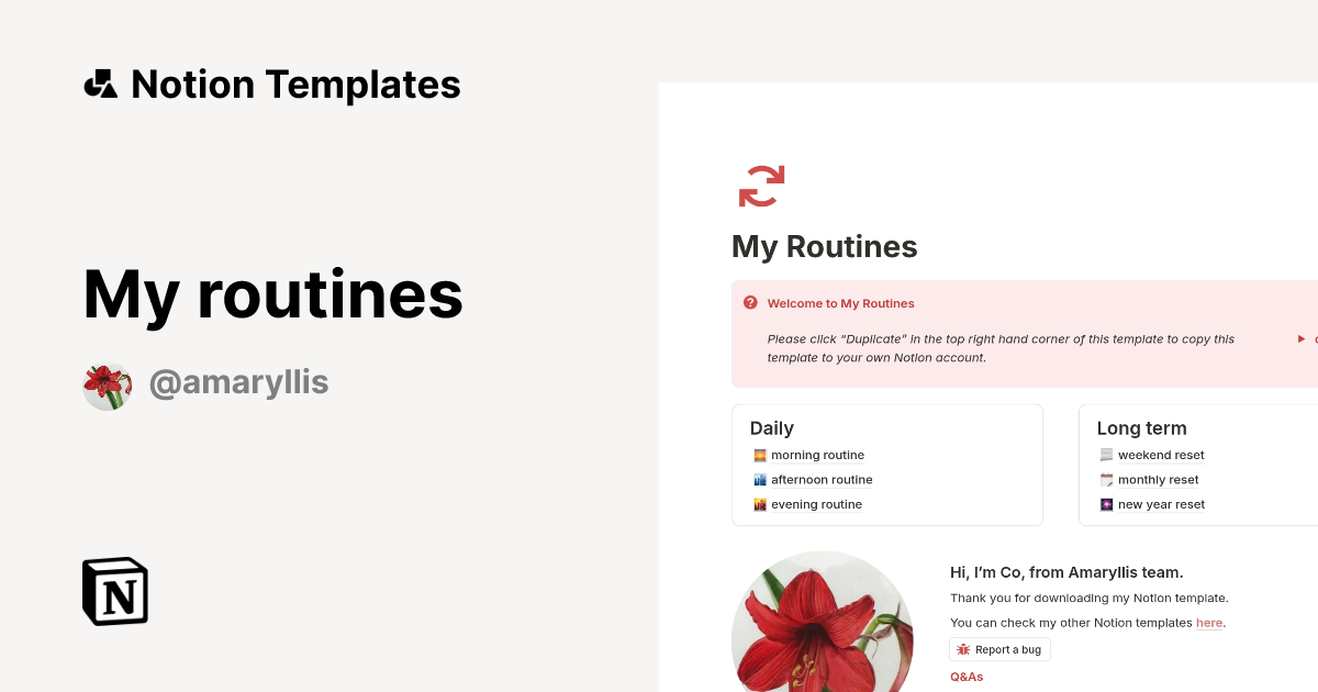 תבנית My routines | Marketplace של Notion