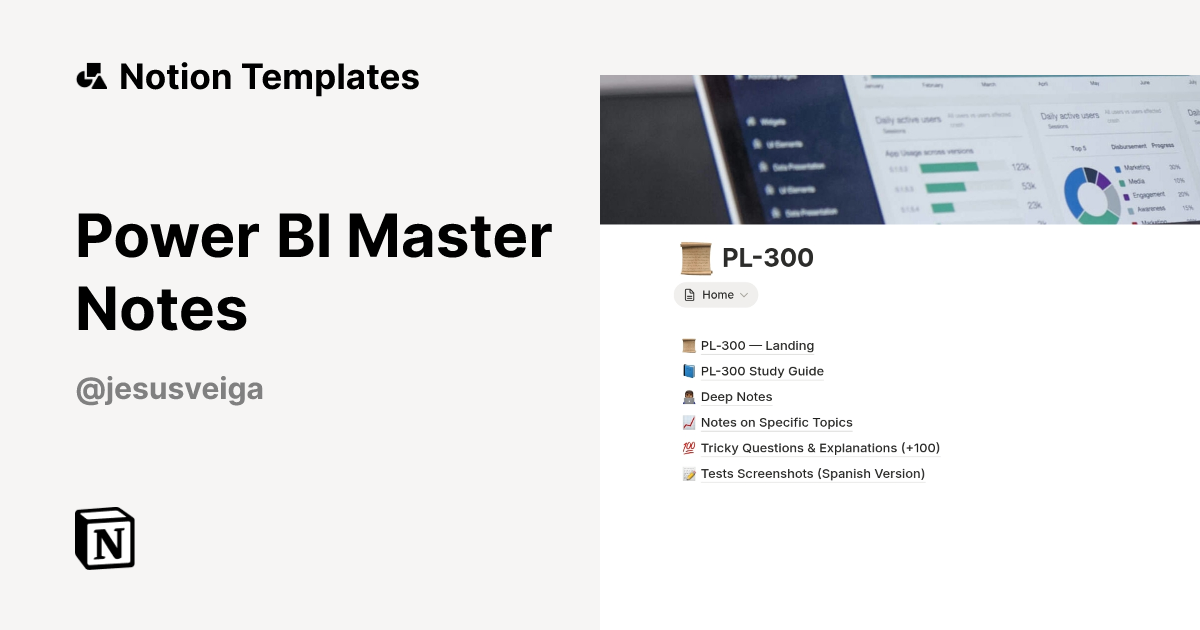 תבנית Power BI Master Notes | Marketplace של Notion