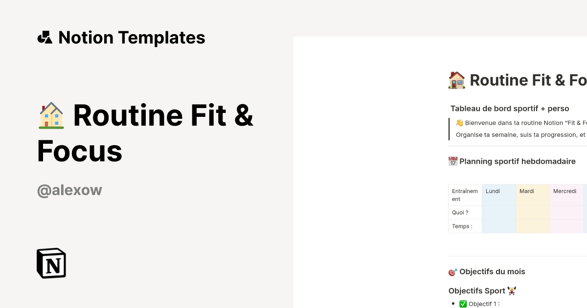תבנית 🏠 Routine Fit & Focus | Marketplace של Notion