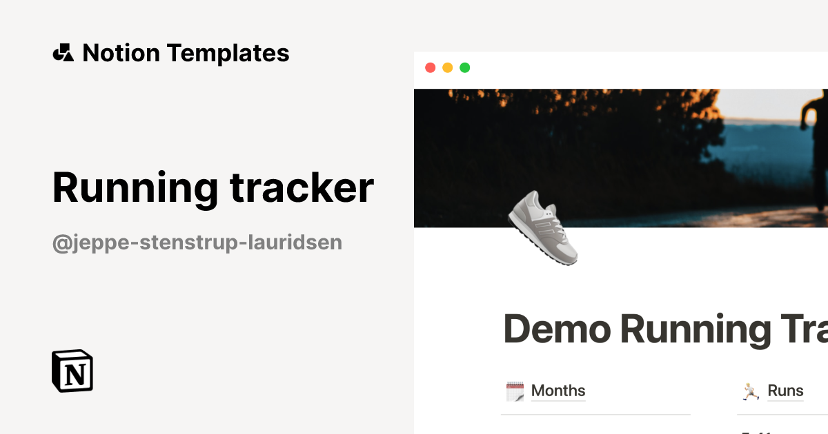 תבנית Running tracker מאת Jeppe Stenstrup Lauridsen | Marketplace של Notion