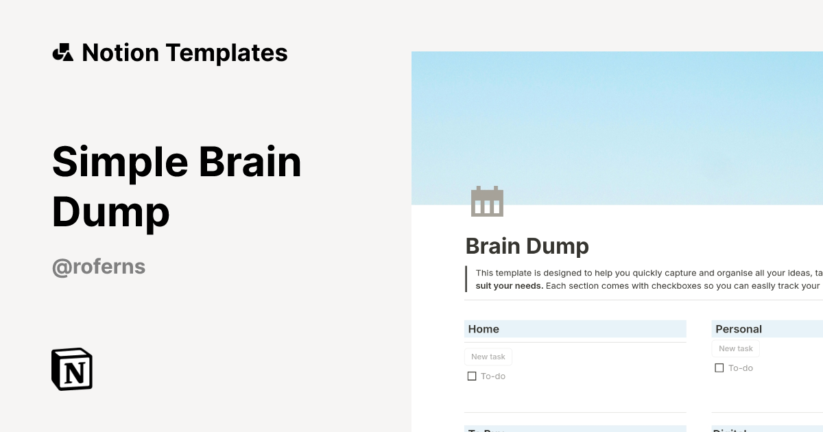 תבנית Simple Brain Dump מאת RoFerns | Marketplace של Notion