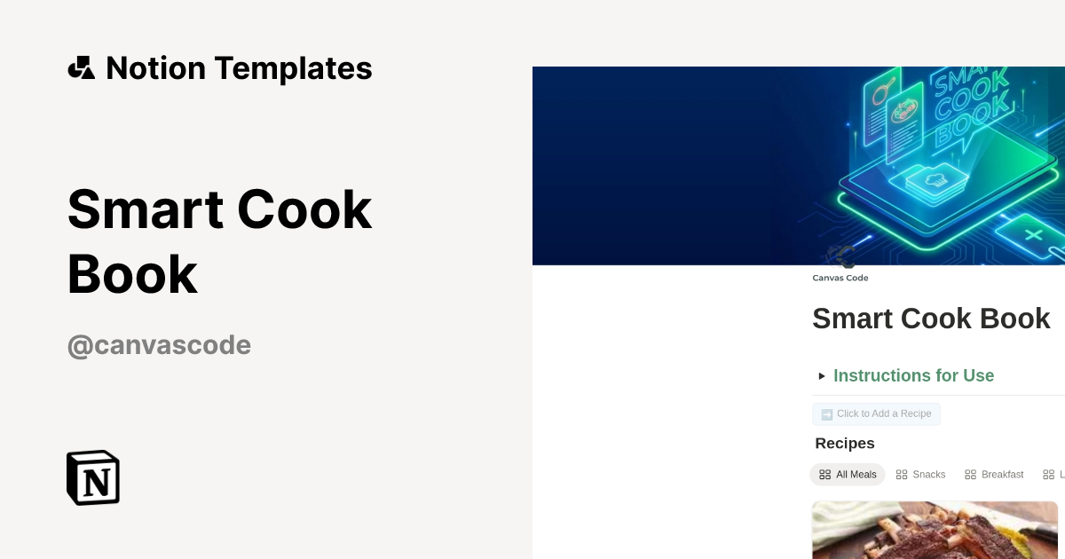 תבנית Smart Cook Book | Marketplace של Notion