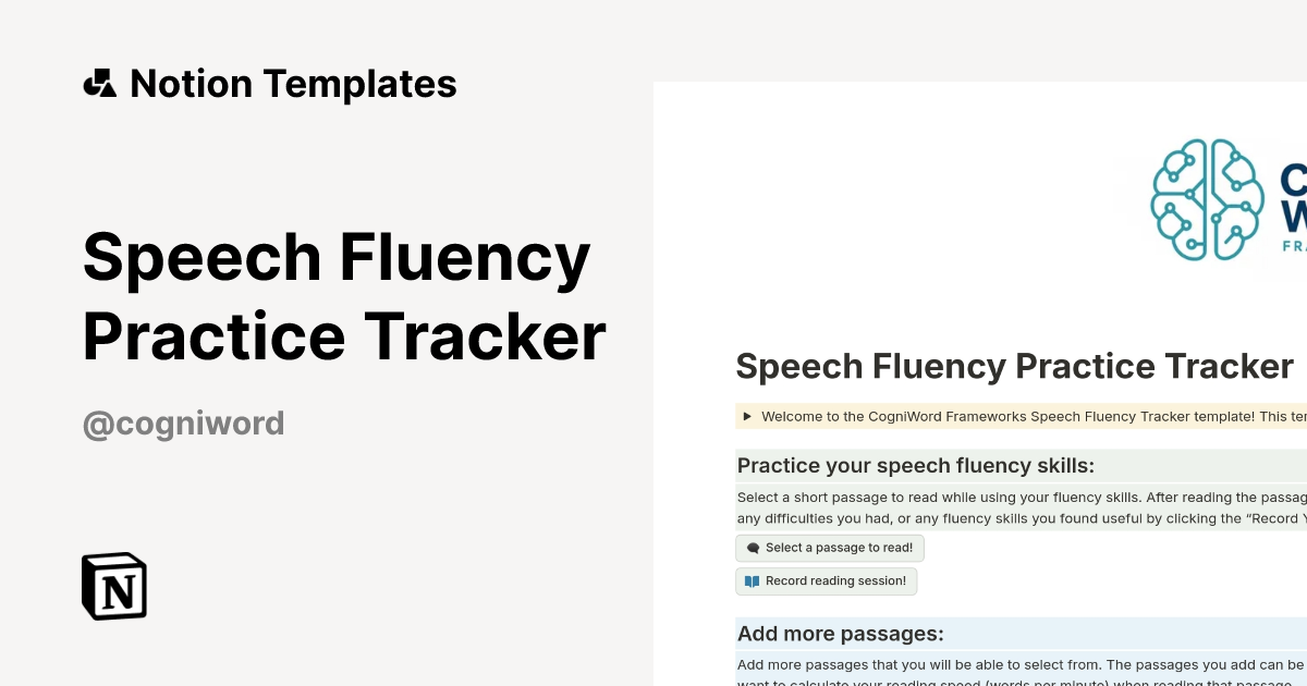 תבנית Speech Fluency Practice Tracker | Marketplace של Notion