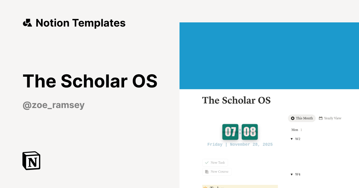 תבנית The Scholar OS מאת Zoe | Marketplace של Notion