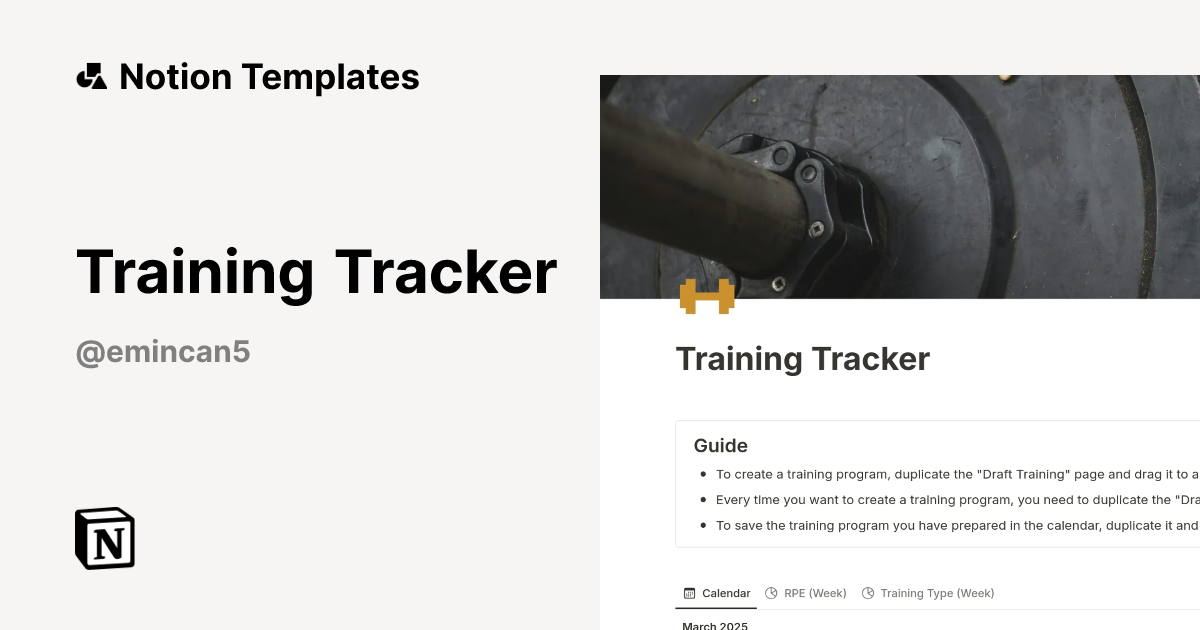 תבנית Training Tracker | Marketplace של Notion