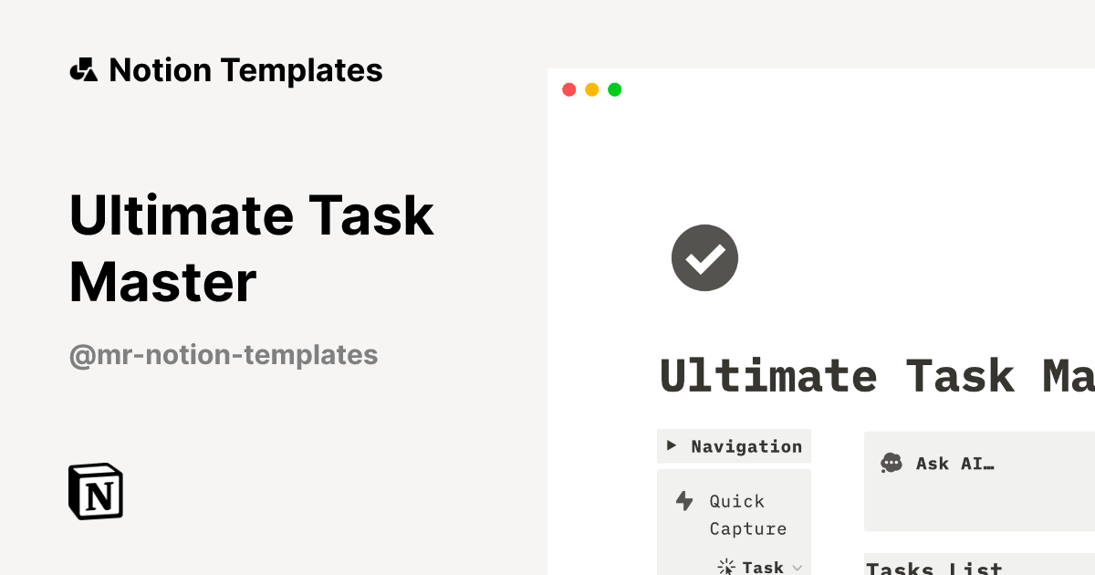 תבנית Ultimate Task Master מאת Mr. Notion Templates | Marketplace של Notion