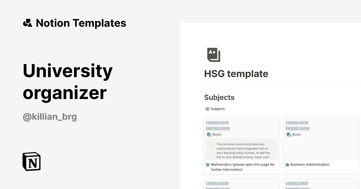 תבנית University organizer | Marketplace של Notion