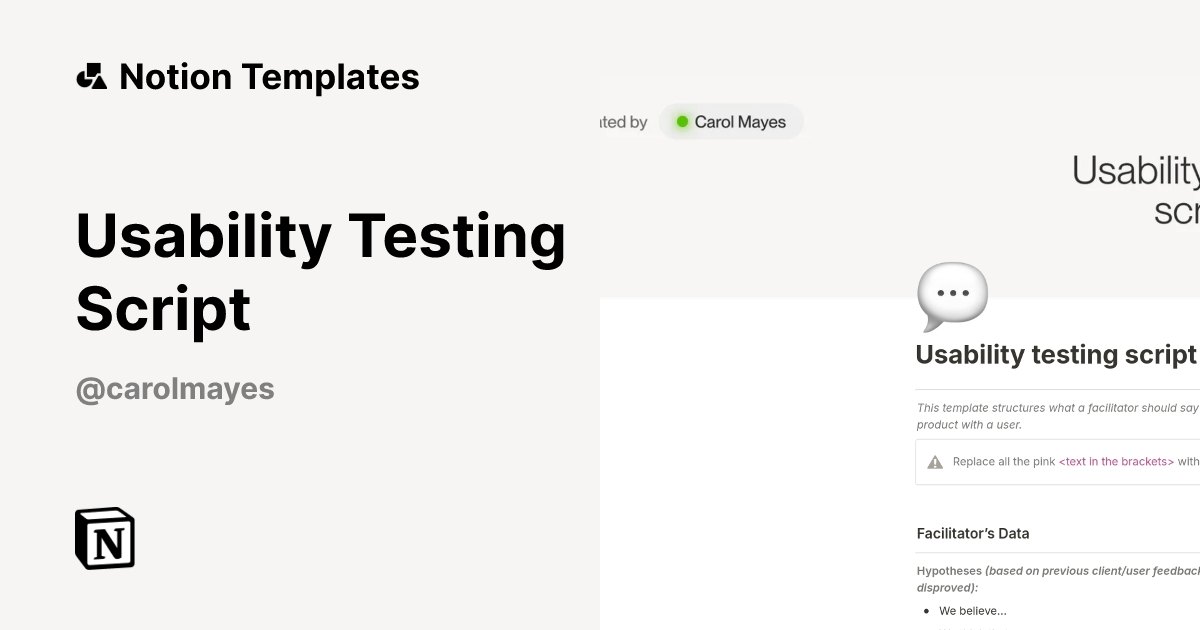 תבנית Usability Testing Script | Marketplace של Notion
