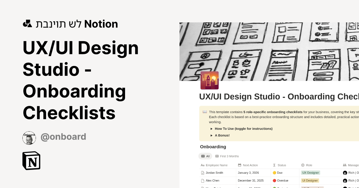 תבנית UX/UI Design Studio - Onboarding Checklists מאת Onboarding ...