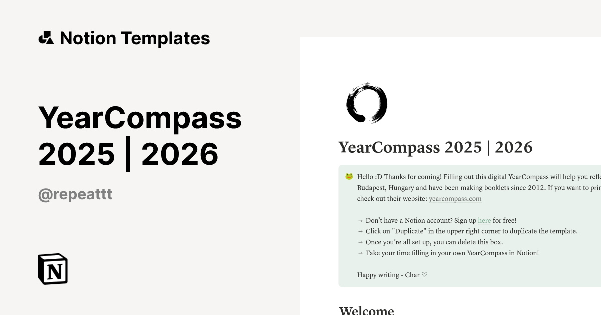 תבנית YearCompass 2025 | 2026 מאת x | Marketplace של Notion