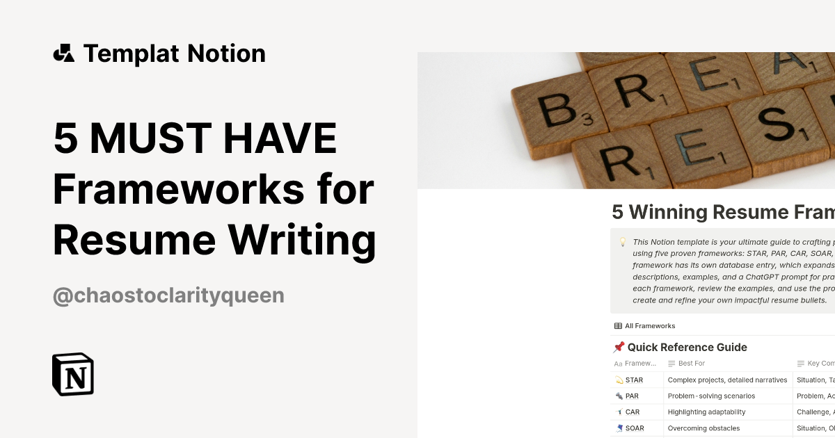 5 MUST HAVE Frameworks for Resume Writing Templat oleh Chaos to Clarity ...