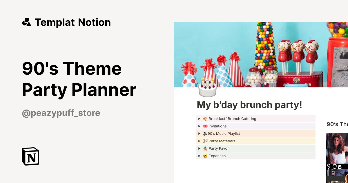 Templat 90's Theme Party Planner | Notion Marketplace