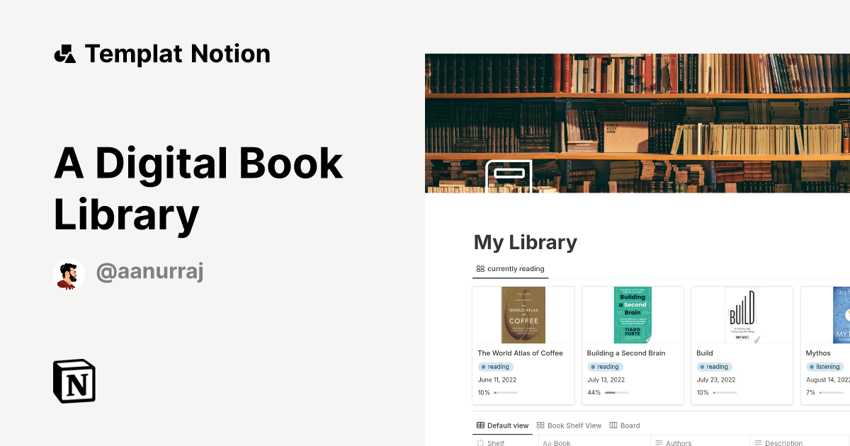 Templat A Digital Book Library | Notion Marketplace